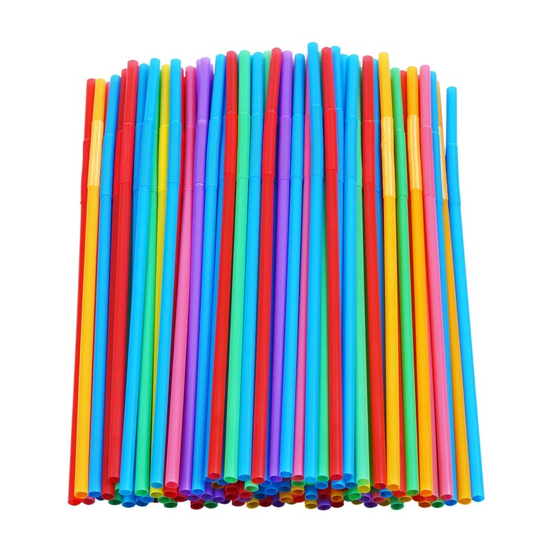 CVNDKN 200 Pcs Colorful Plastic Long Flexible Straws.(0.23'' diameter and 10.2" long) - Image 1